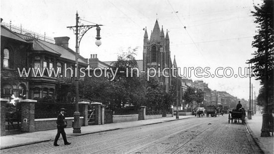 Congregational Church and Romford Road, Forest Gate, London. c.1910.